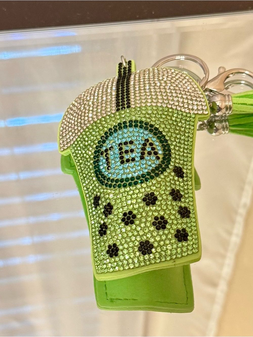 Crystal-Embellished Lime Green Keychain/bag charm